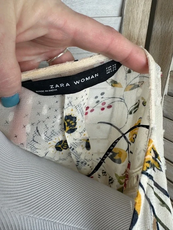 Zara Woman Cream Floral Embroidered Boho Style Spring Tasseled Cardigan XS - Picture 7 of 9